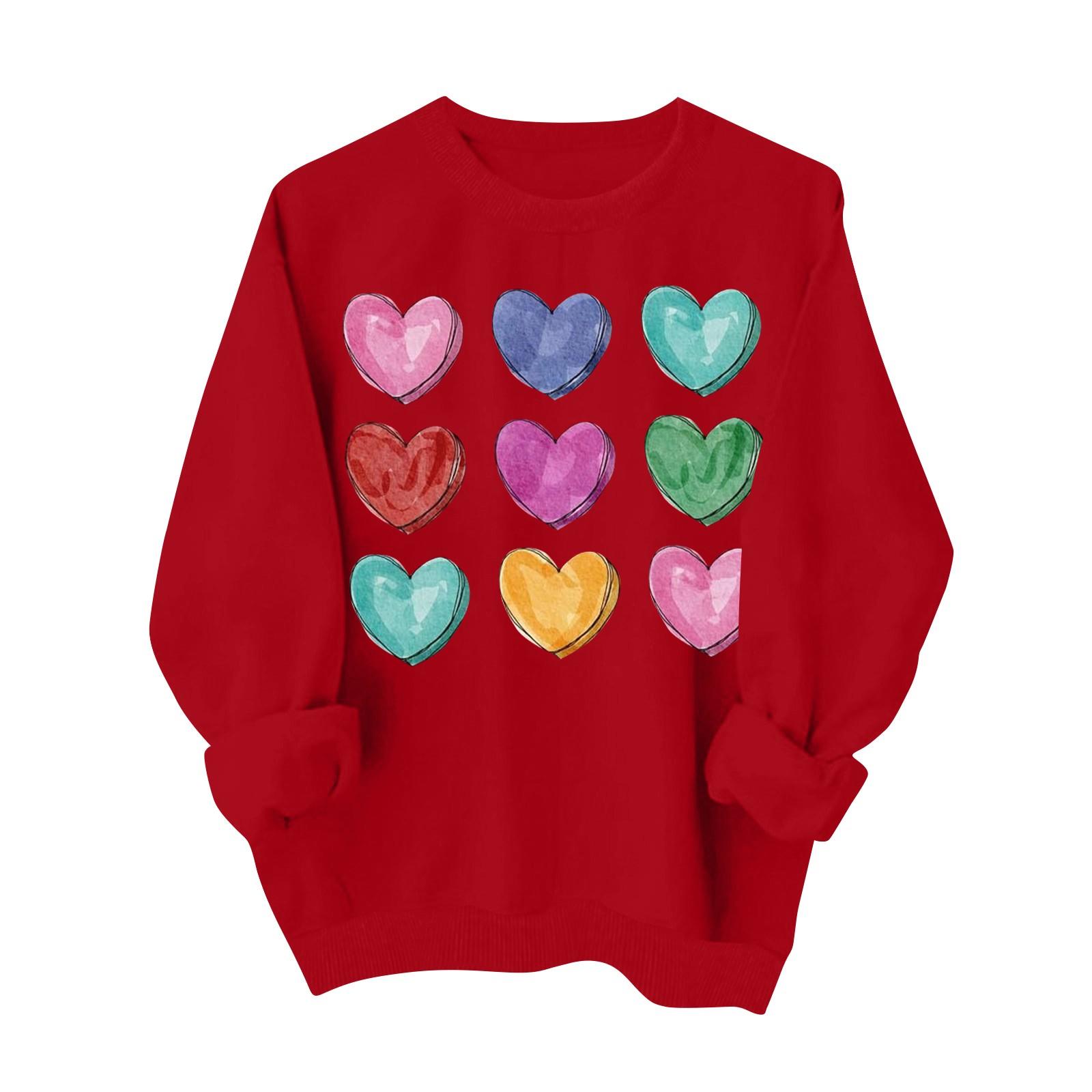 

Женская повседневная мода ко Дню святого Валентина с принтом, длинным рукавом, круглым вырезом, толстовки, пуловеры, топы XXXL