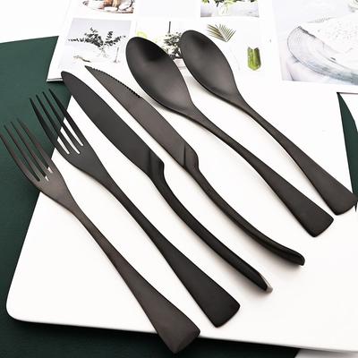 Black 6Pcs Flatware Matte Stainless Steel Dinnerware Cutlery Set Kitchen Dessert Fork Dinner Spoon Knife Tableware Set
