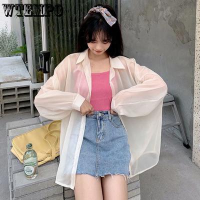 Chiffon Shirt Women Summer Thin Sun Protection Shirt Solid Casual Top StreetWear Versatile Shirt Vintage Female Clothing