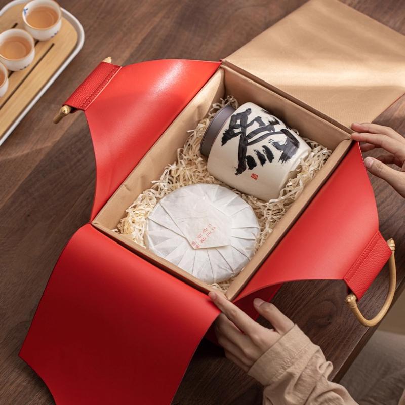 Premium Tea Set Birthday Gift Boxes Heart Shaped Leather Bamboo Handle Portable Storage Box Removable Storage Tea Set Empty Box