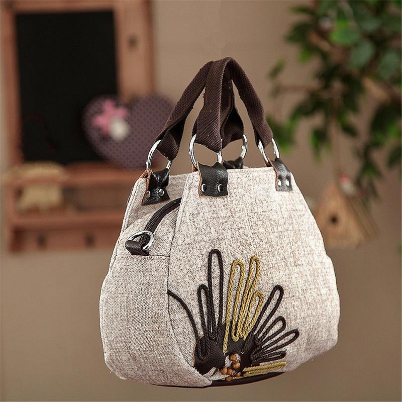 Boho Style Handmade Beaded Flax Crossbody Bag for Girls Women Vintage Weave Female Handbag Messenge