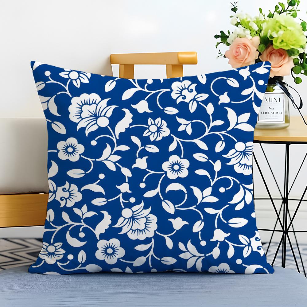 Blue and White Porcelain Cushion Cover Washable Linen Pillowcase Soft for Sofa Bed Cozy Home Room Decor