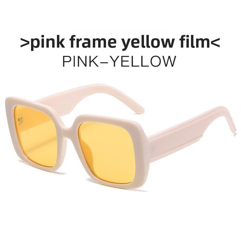 Trendy Pink Lens Square Sunglasses With Uv Protection For Summer Outings And Events