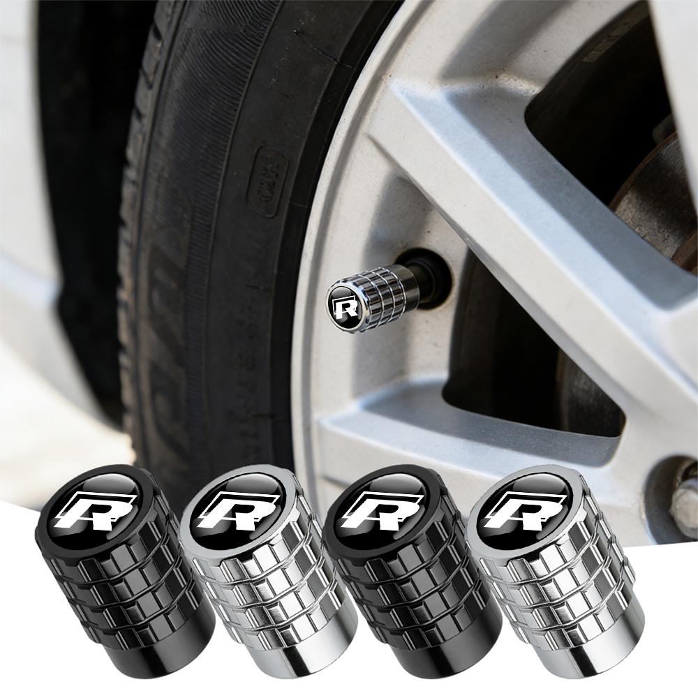 4PCS Aluminum Car Wheel Tire Valve Cover Auto Accessories For Volkswagen Polo Sharan Golf Scirocco Touran Touareg Tcross Tiguan