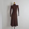 Elegant All-Match Turtleneck Sunken Stripe Stretch Long Sleeve Knitted Dress Women Autumn and Winter New Slim Fit Slimming A- Line Skirt