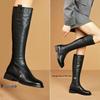 Women's Low Heel Leather Knee-High Boots with Side Zipper - Fashionable, Versatile, Slimming Knight Design