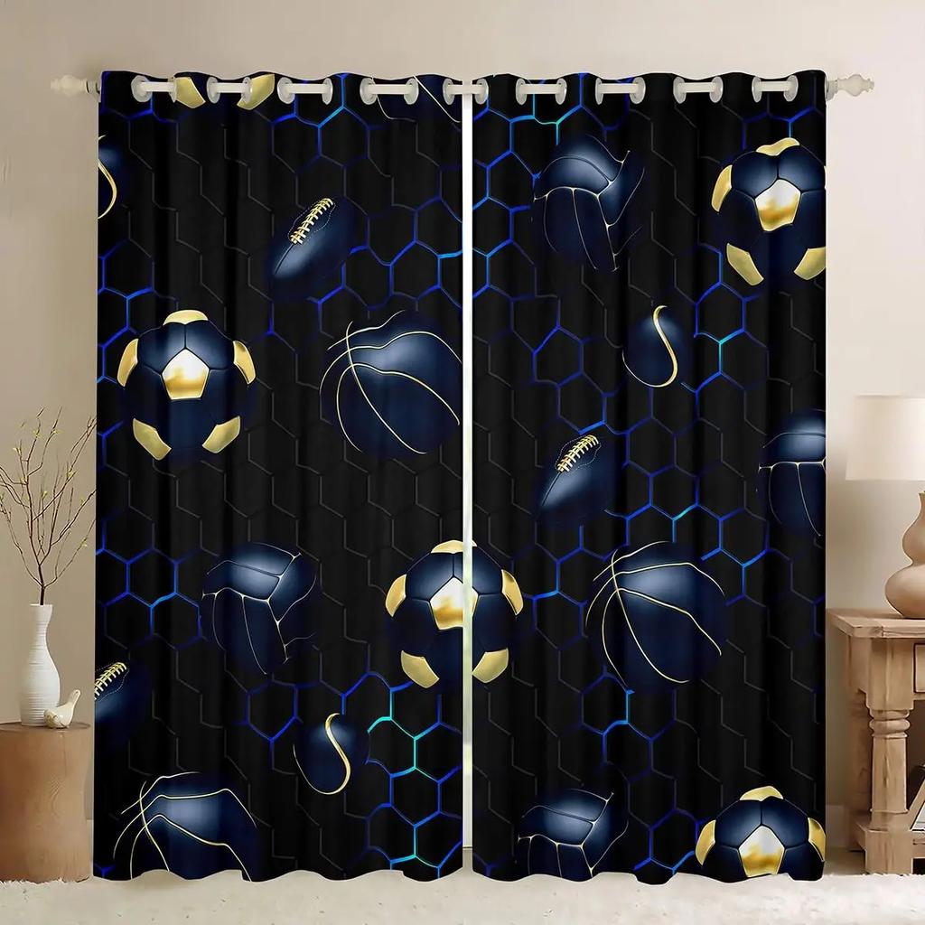 Perdele Seria Volei 3D Perdele cu Tematică Joc Sportiv Draperii pentru Dormitor Copii Băieți Fete Perdea de Fereastră Abstractă 2 Bucăți