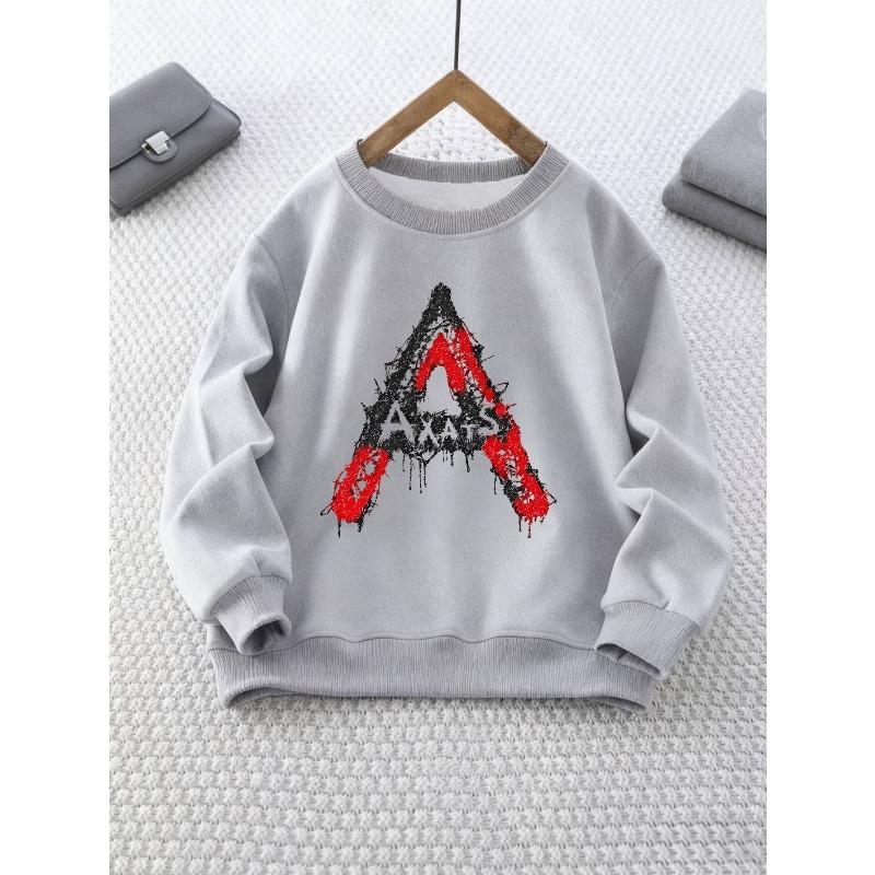 Girls' Round Neck Sweatshirt with Letter A Ink Splatter Print, Casual Top for Weekend Outings and Christmas Outfits