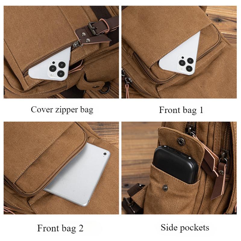 European American Retro Unisex Canvas Backpack Fashion Simple Solid Color Business Commuting Computer Bag Outdoor Leisure Portable Travel Knapsacks