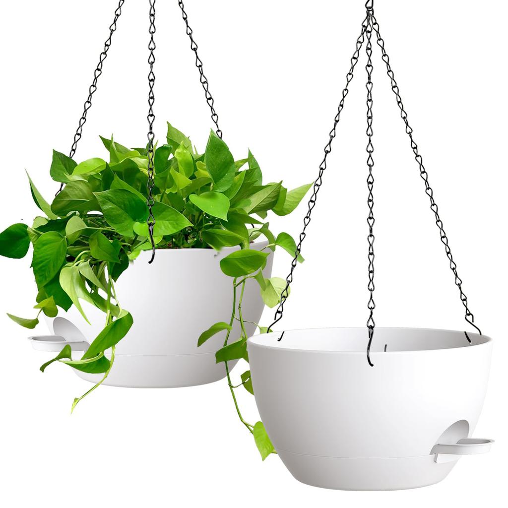 Pot de fleurs suspendu auto-arrosant en plastique avec suspension à chaîne, adapté à une utilisation intérieure et extérieure, avec système de réservoir d'eau