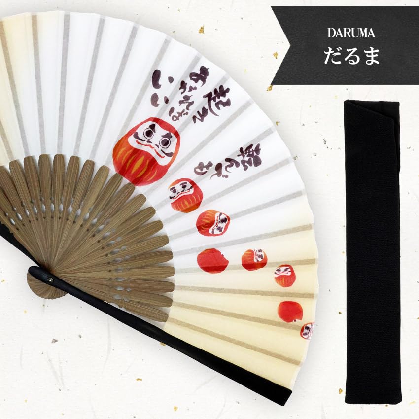 Stylish Folding Business Fan Fan and Handkerchief Yuyu [Osaka Choseido] Men's Fan, Style, Bag, Case, Set, (Daruma)