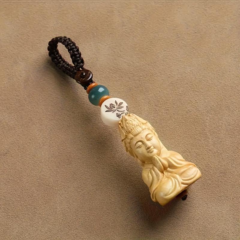 Vintage Hand-Carved Buddha Pendant, 1pc Religious Oval-Shaped Wooden Amulet with Blessing Motif – Ideal Christmas Gift, Hanging Ornament Decoration