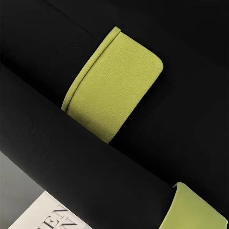 Dámský podzimní sako s dlouhým rukávem a kontrastním patchworkem, ležérní do kanceláře, dámská bunda