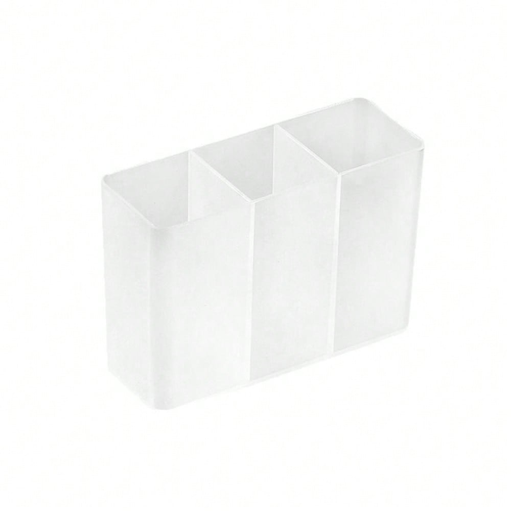 1pc Transparent Wall-Mounted 3-Compartment Organizer - Self-Adhesive No-Drill Storage Box for Makeup Brushes, Lipstick