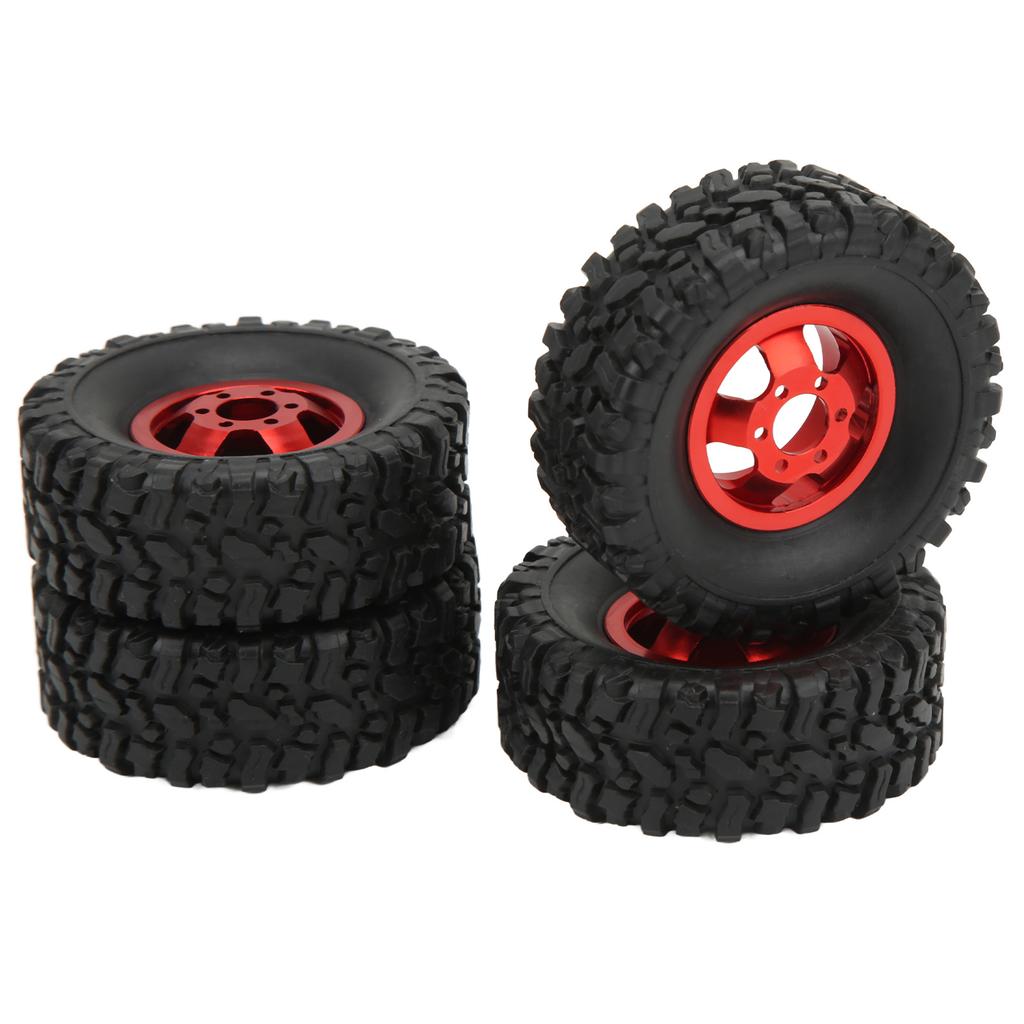 4WD Rubber Tires Aluminum Alloy Wheel Hub for WPL C14 C24 B14 B24 B16 B36 1/16 RC Car Upgrade PartRed