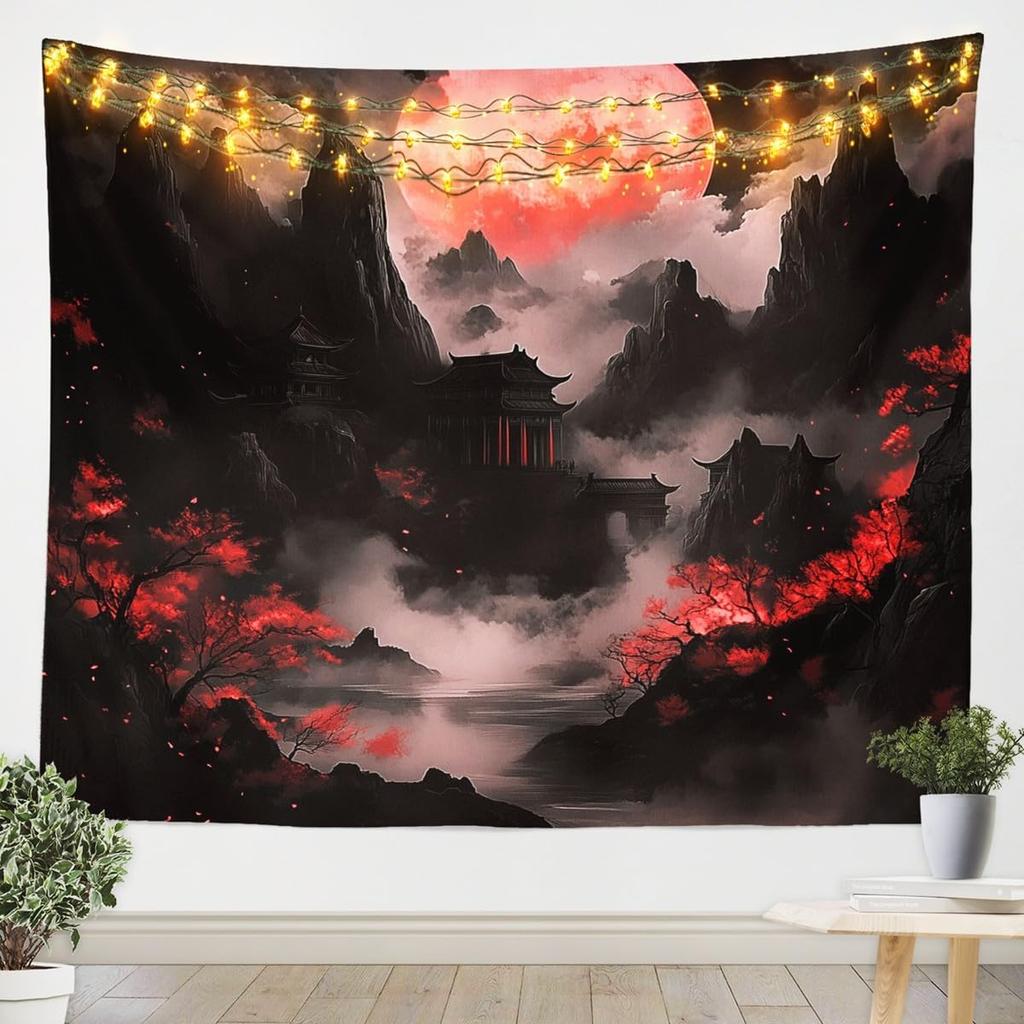 Japanese Wave Tapestry Kids Ocean Wave Sunset Wall Hanging For Boys Girls Teens Japanese Ukiyoe Mount Wall Blanket Sea Waves