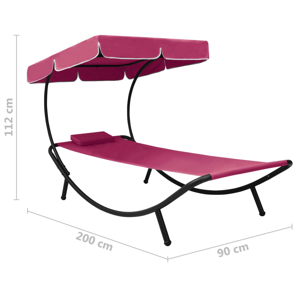 Sun Lounger with Sun Canopy & Cushion Pink