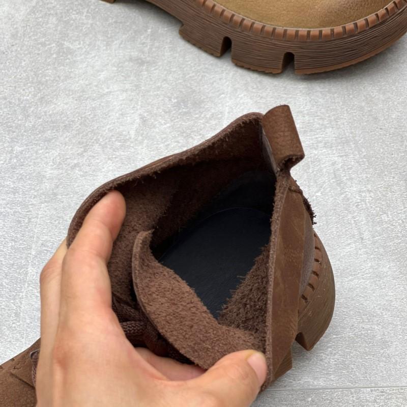Johnature Vintage Handmade Genuine Leather Thick Sole Short Boots Round Toe Lace Up Cowhide Women's Shoes