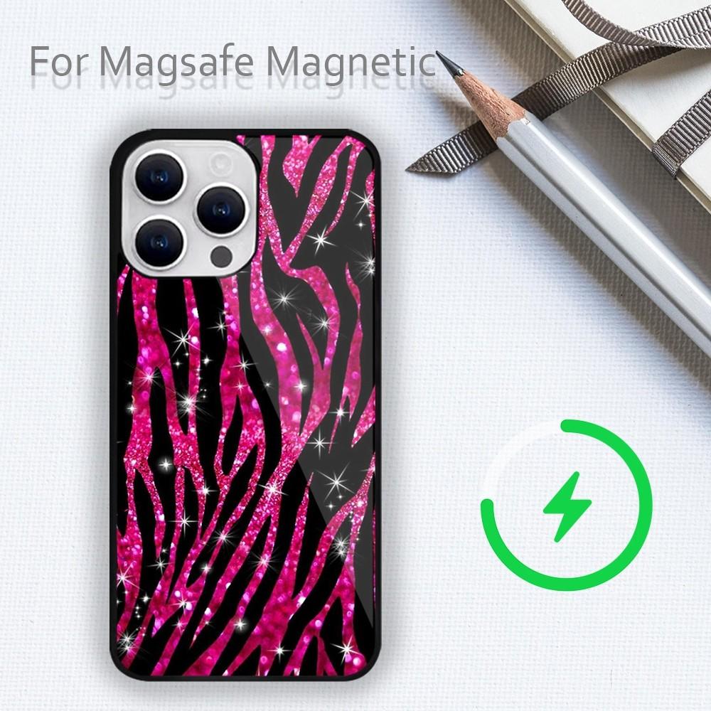 Modische Handyhülle mit Zebrastreifen-Gittermuster für iPhone 15 14 13 12 11 Plus Pro Max Magsafe Magnetisches kabelloses Laden