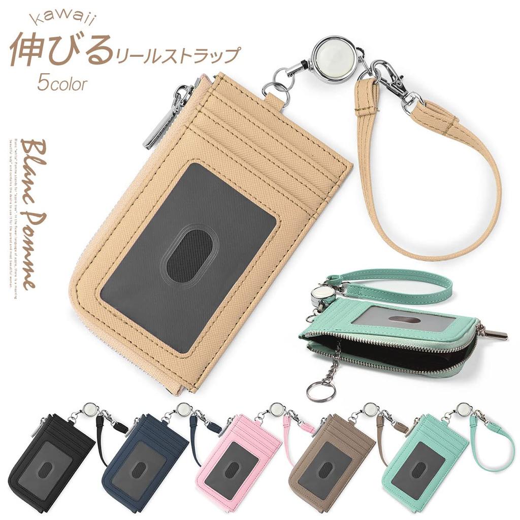 Blanc Pomme Reel Pass Case for Men and Small Mini Wallet with Reel Coin Small Coin Women, Wallet, Strap, Purse, Case, bp-7001 (Black)