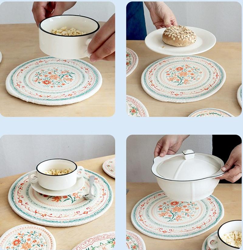 1Pc British Style Flower Printed Round Cotton Woven Insulation Pad Table Plate Mat Dinner Placemat Dish Cup Coaster