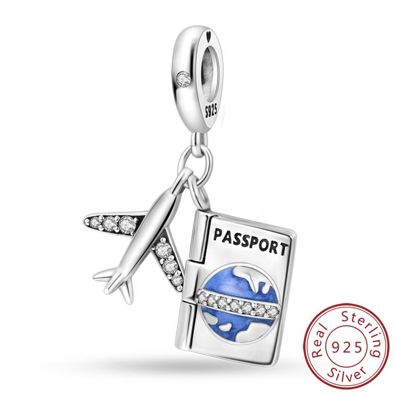 Copper Charms Bead Dangle Airplane Luggage Passport Travel Charms Fit Original Charms Bracelet Jewelry Gift