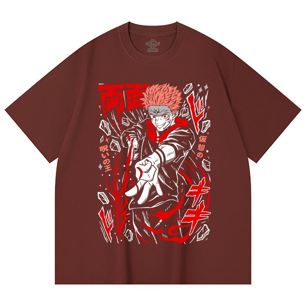 230 Gsm 100% Cotton Jujutsu Kaisen V31 Sukuna Print Unisex Heavy Cotton T Shirt