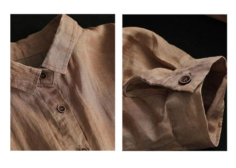 2026 Spring Women's Retro Cotton Linen Dark Pattern Mid-Length Cardigan Shirt