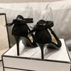 Black Large-size High-heeled Shoes Niche Design Sense 2025 New Sexy Cross-strap Pointed Head Shallow Mouth Temperament Single Shoes