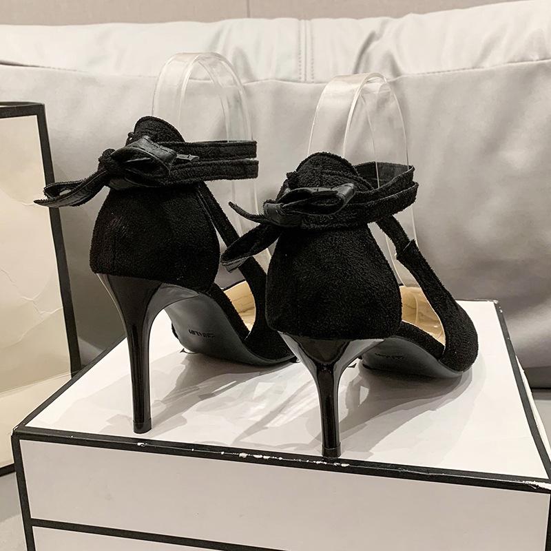 Black Large-size High-heeled Shoes Niche Design Sense 2025 New Sexy Cross-strap Pointed Head Shallow Mouth Temperament Single Shoes