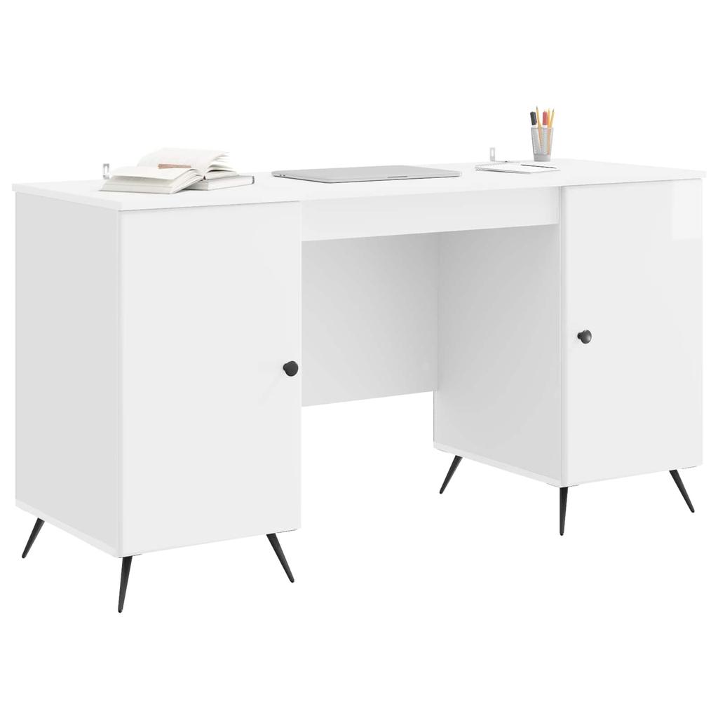 Glossy White Desk 142.5 X 50 X 75 Cm Engineered Wood