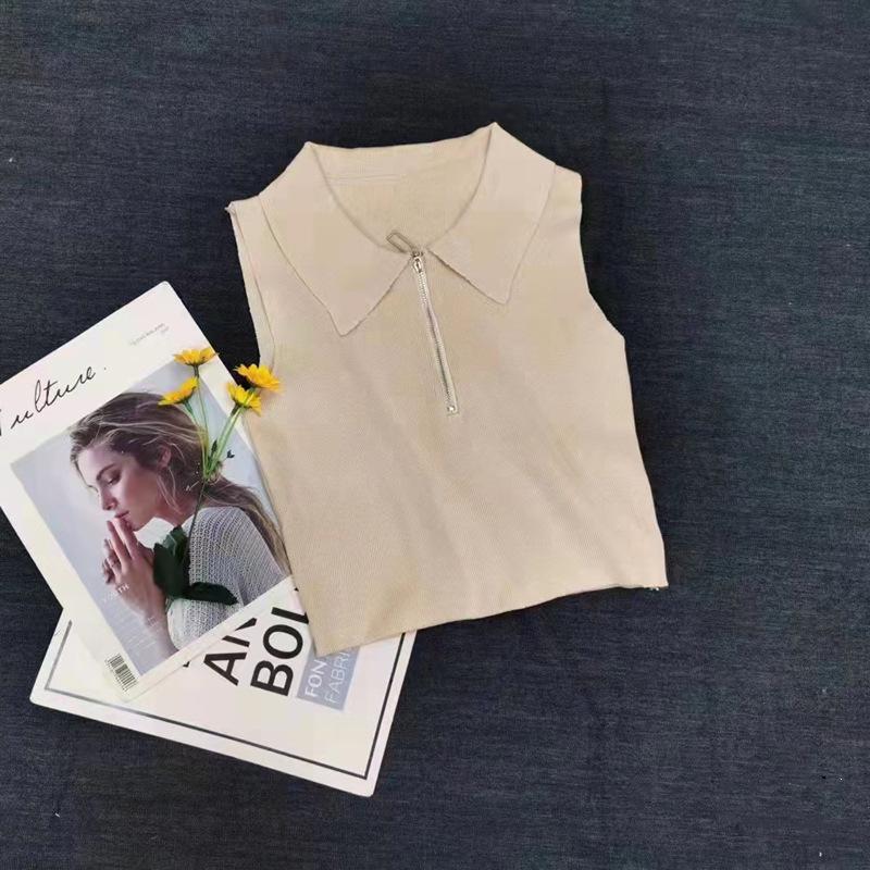 Pletené tílko s rolákem Malá vesta Dámské letní oblečení Hot Girl Crop Sexy Růžový Vnitřní top