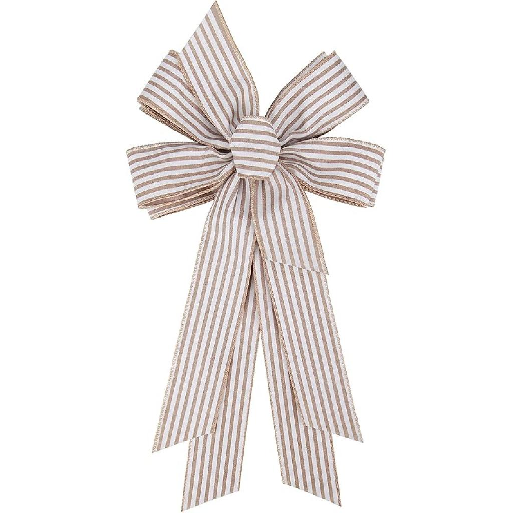 1 Pcs 10 x 20 Inch Big Bow Burlap Ribbon with Natural Jute Rustic Wreath Ribbons and Bow Use Wrapping, Party Decoration (Linen)