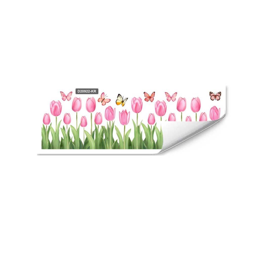 Tulip and Leaf Colorful Flower Window Stickers Glass Wall Decal Flower Butterfly Glass Electrostatic Film Floral Print Rose