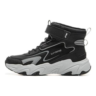 Li Ning Kindermode Antislip Schokabsorberend Warm Hoge Top Casual Schoenen Kinder sneaker Zwart Grindgrijs YKCU186-33