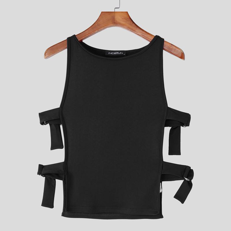 INCERUN Pánská tílka bez rukávů s bočními výřezy, pružná, přiléhavá