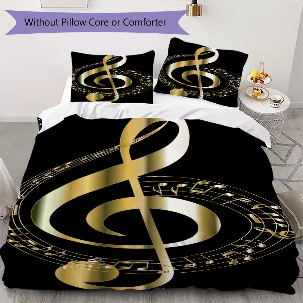 1PC Musical symbols Bedding Quilt Set Quilt Cover Pillowcase Home Decoration Birthday Gift (1 * duvet cover + 2 * pillowcase, without core)A19