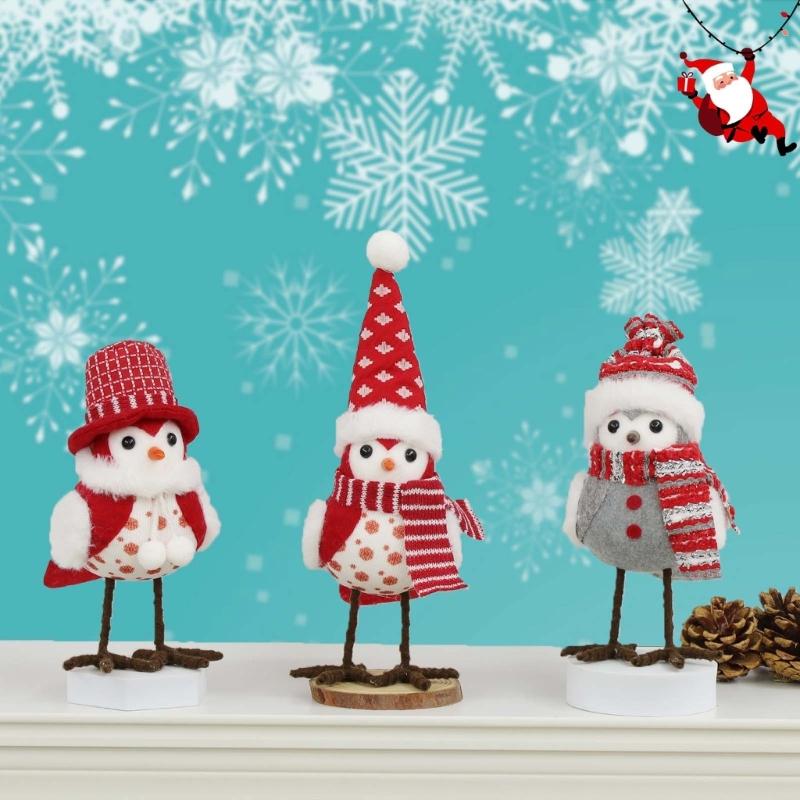 Christmas Plush Bird Decorations With Hat Scarf Bird Statues Bird Figurine Festival Home Decoration Festival Ambiences
