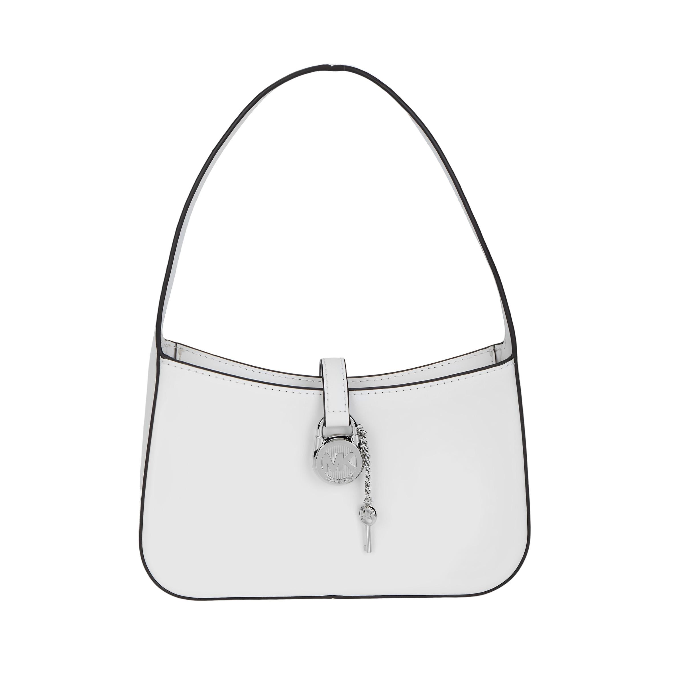 

Michael Kors MK Lyra Silver Lock Leather Shoulder Bag Small Women handbags White 35T4S1YC1L-085 Basic Set (Bag+Dust Bag)