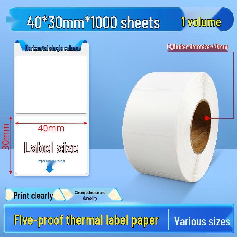 Heat-Sensitive Waterproof Tear-Resistant Label Paper, 40x30mm, 50-80 Adhesive Stickers