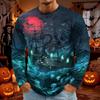 Men's Halloween Printed Long Sleeve Neck T-Shirt for Holiday Party Costume