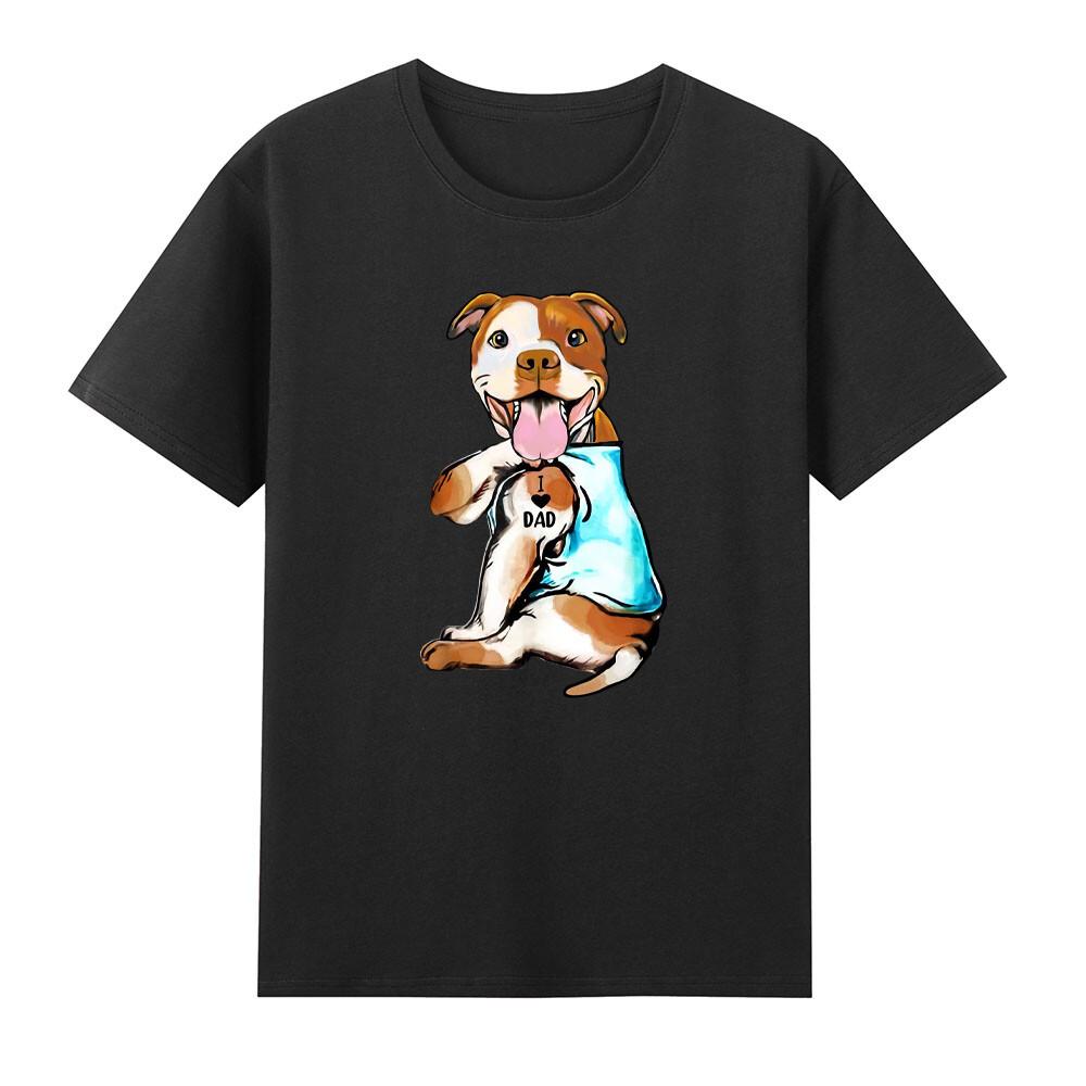 Pit Bull I Love Dad Tattoo Funny Dog Pattern Fathers Day Gift Unisexs TShirt Tee