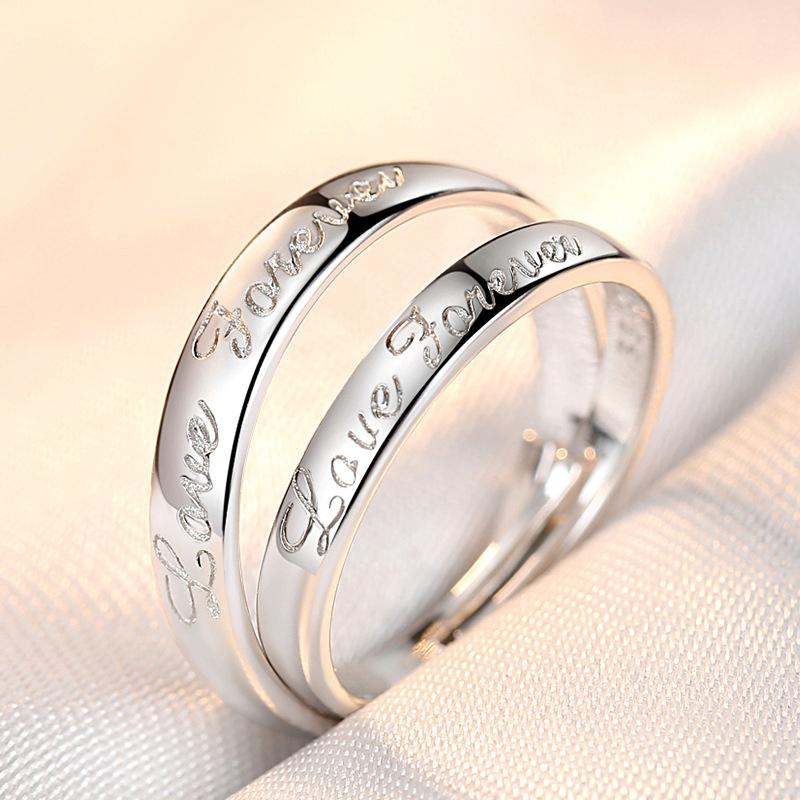 2Pcs Simple Light Luxury Zircon Couple Paired Rings For Women Men Opening Adjustable Rings Wedding Anniversary Jewelry Gift