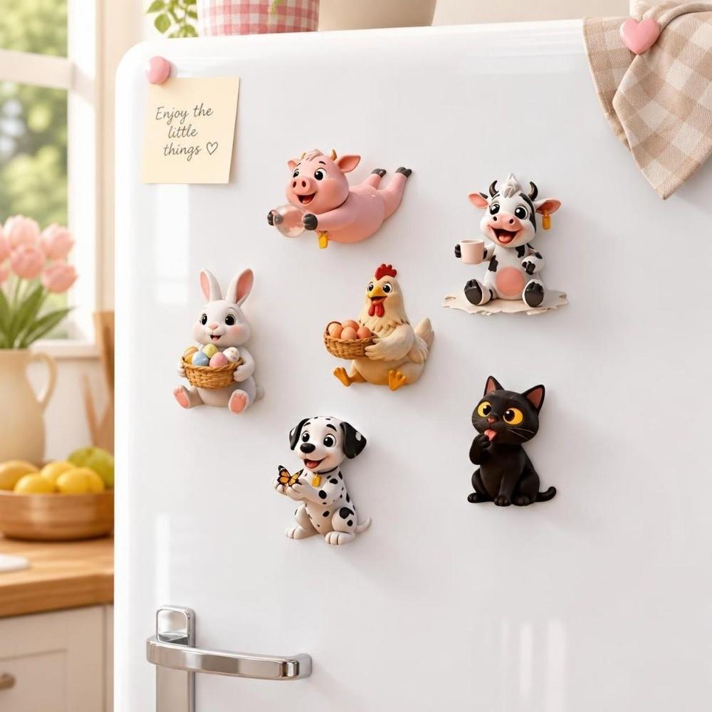 6pcs Rabbit Dog Cat Fridge Magnets Acrylic Fridge Decor Cartoon Animal Magnets Home Decor