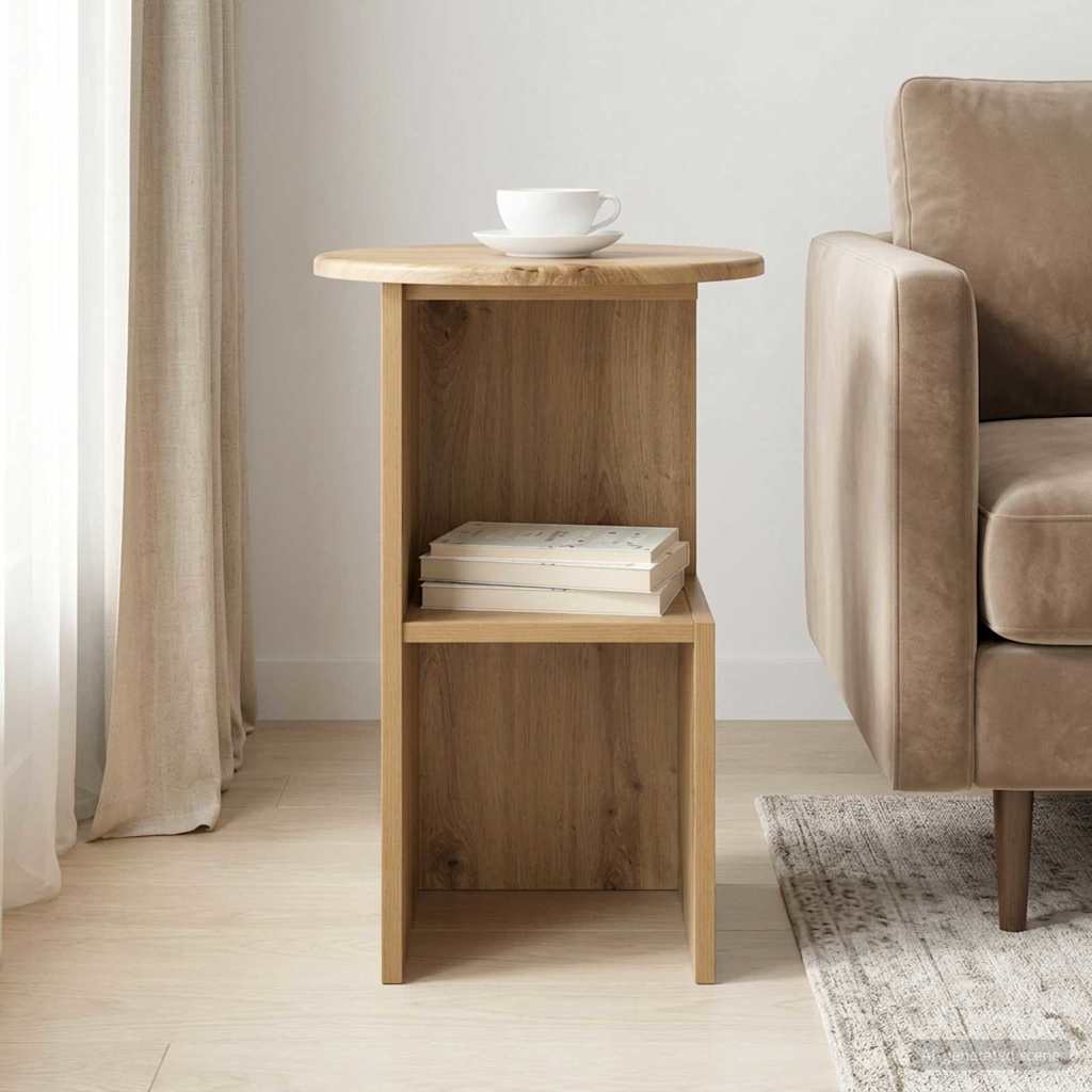 Side Table Artisan Oak Ø 39.5 X 55 Cm Engineered Wood