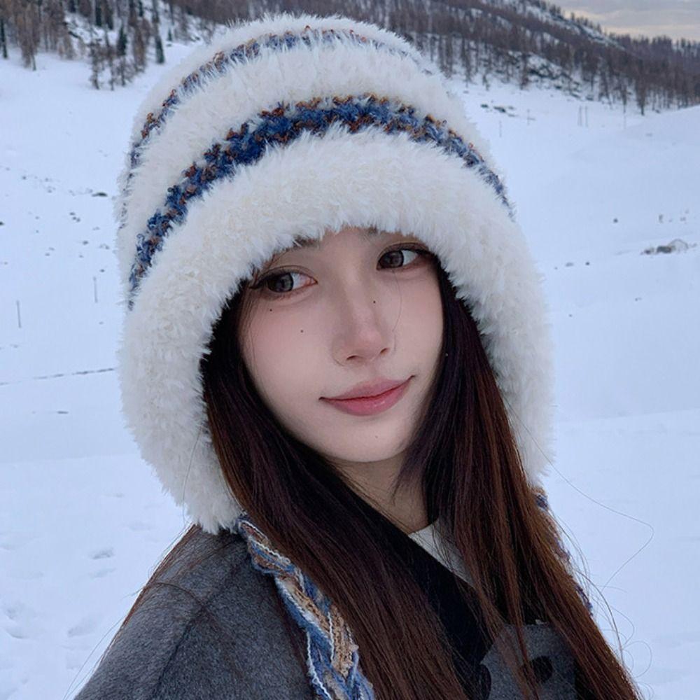 Korean Style Ear Protection Hat Windproof Knitted Warm Hat Fashion Plush Earmuffs Cap  Outdoor