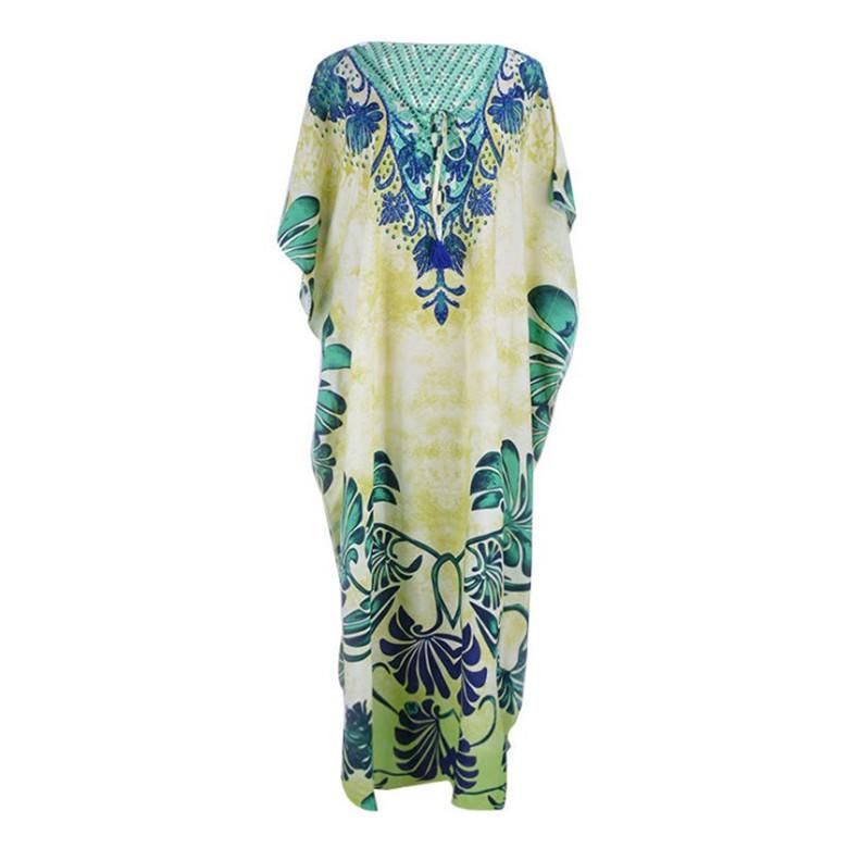 European & American Style Beach Cover-Up: Printed Long Robe Rayon Dress for Seaside Vacations and Swimwear.