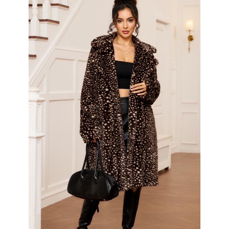 Women's Faux Fur Coat Luxury Open Front Overcoat Outwear Fluffy Winter Warm Parka Long Jackets Cardigan Long Sleeve Lapel Collar Coats for Women