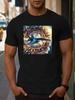 Creative Short-Sleeve T-shirt with Airplane & Gears Graphic - Casual Summer Outdoor Top