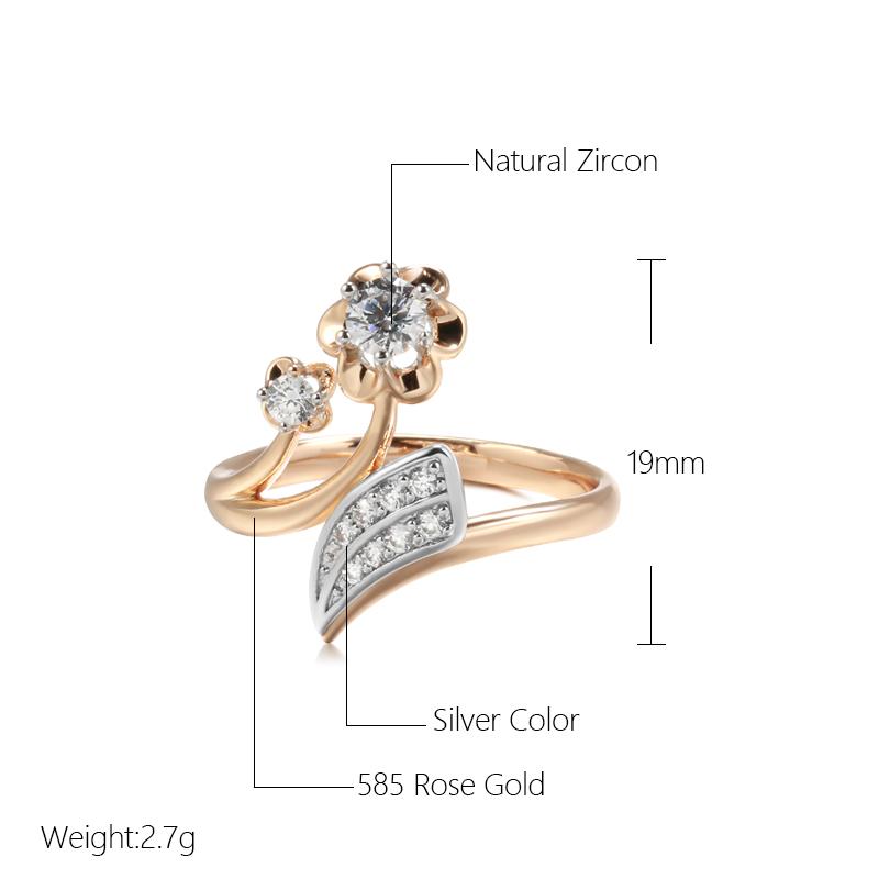 Fashion Micro-Wax Inlay Natural Zircon Rings For Women  Rose Gold Crystal Flower Ring Fine Vintage Wedding Jewelry
